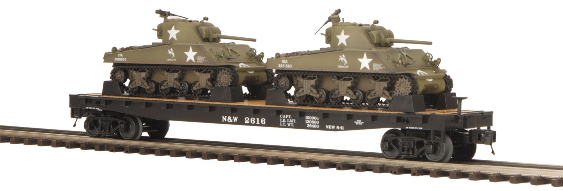 Norfolk & Western O Scale Premier Flat Car #2610 w/(2) Sherman Tanks