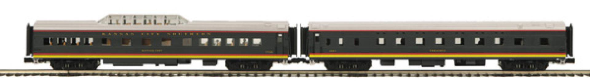 Kansas City Southern O Scale Premier 2-Car 70' Streamlined Slpr/Vista Dome Passenger Set (Smooth Sided)