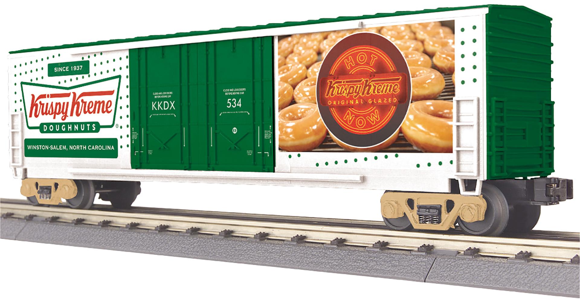 Krispy Kreme O Gauge RailKing 50’ Double Door Plugged Boxcar