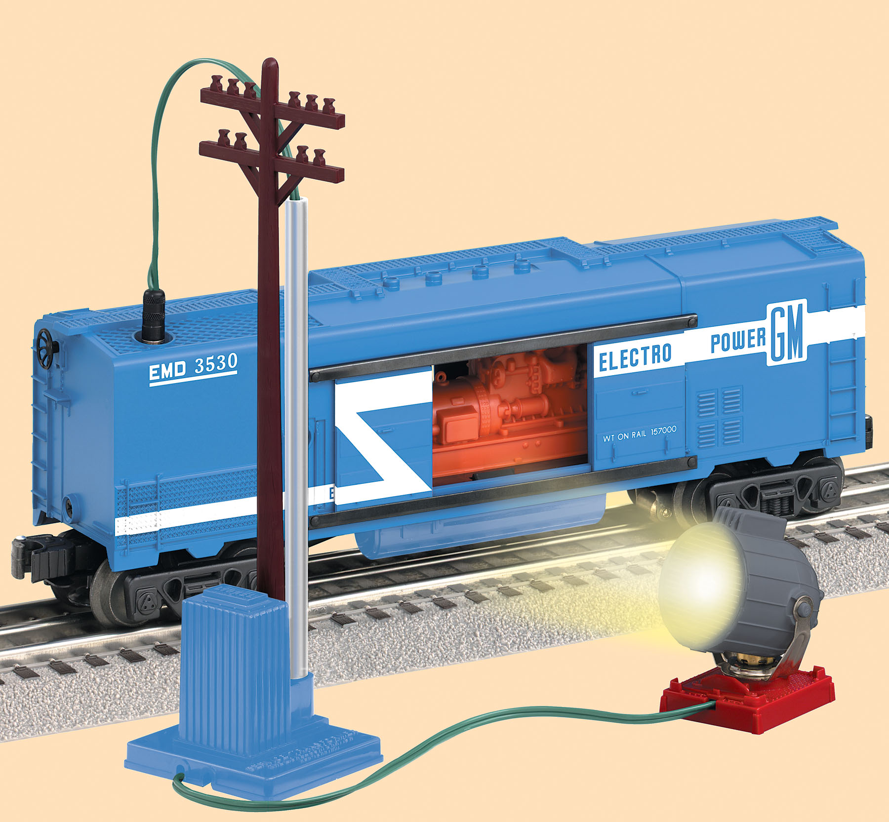 #3530 EMD Generator Car and Light Pole