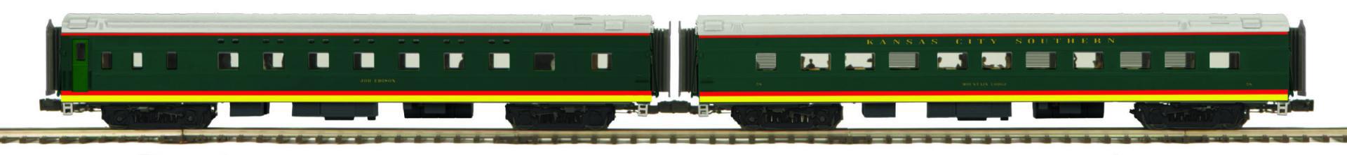 Kansas City Southern O Scale Premier 2-Car 70' Streamlined Slpr/Diner Passenger Set (Smooth Sided)