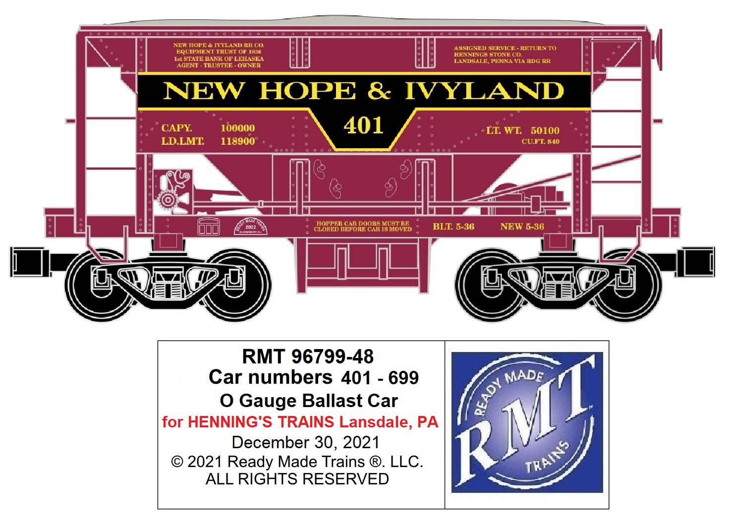 NH&I/NEW HOPE & IVYLAND Custom/Special Run Limited Edition for HENNING'S TRAINS in Lansdale, PA