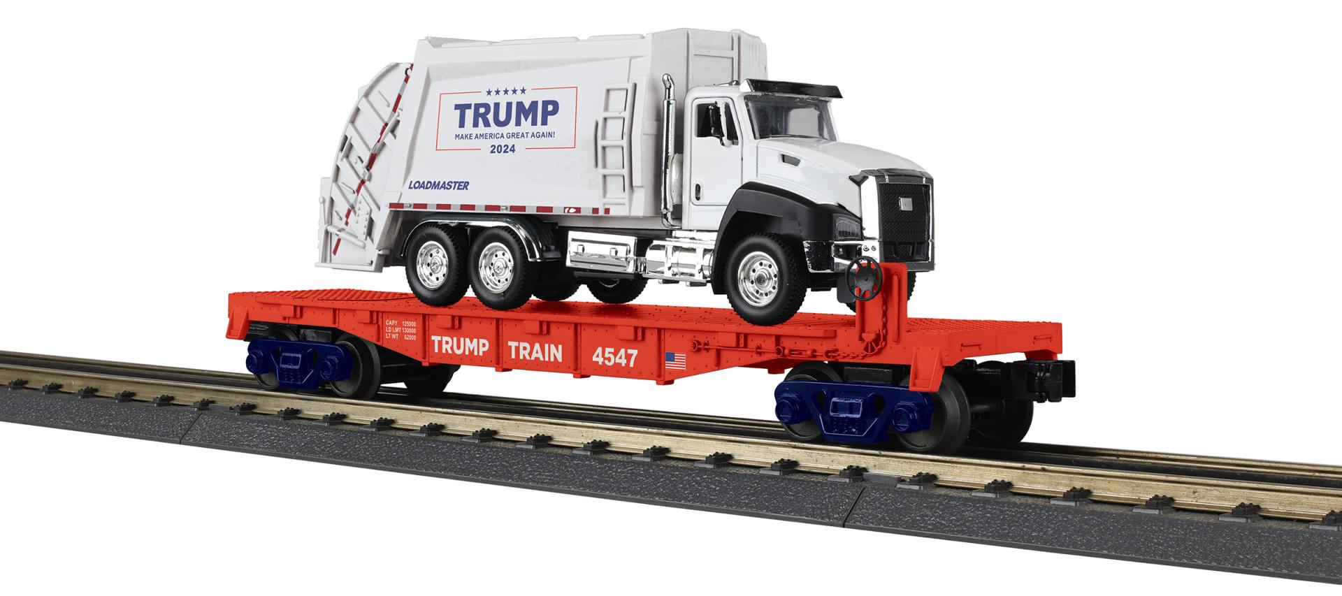 Donald J. Trump O Gauge RailKing Flat Car with Garbage Truck