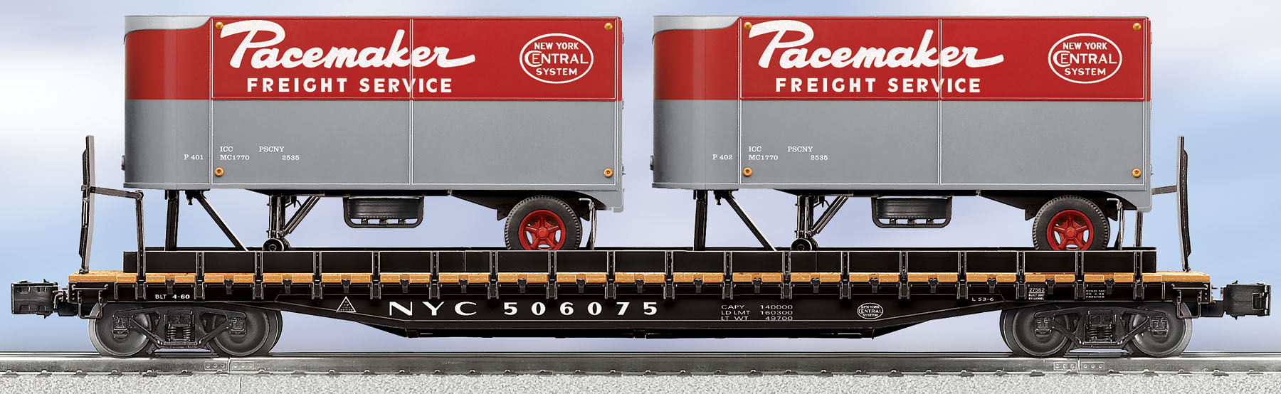 New York Central PS-4 Flatcar with Piggyback Trailers #506075