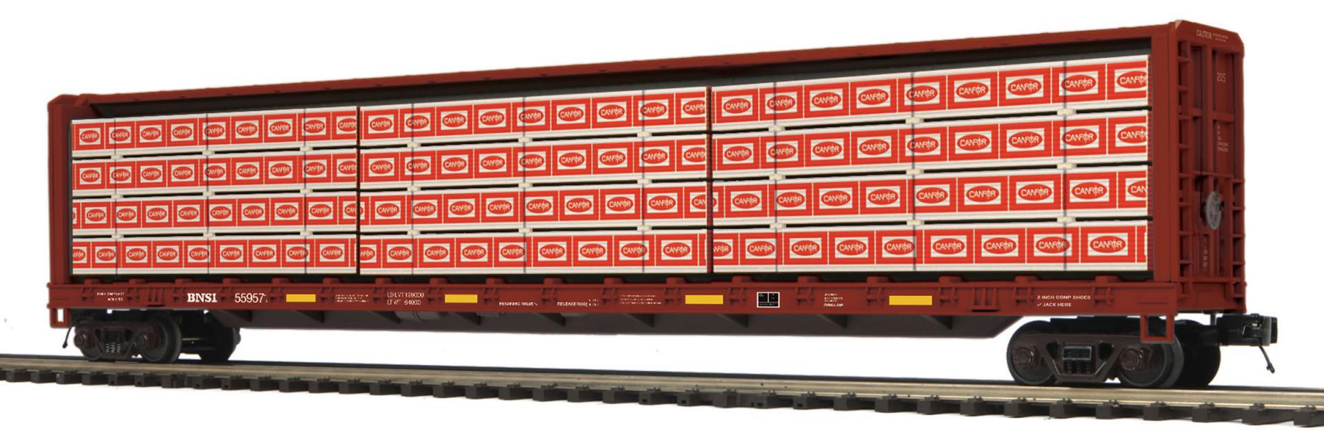 BNSF O Scale Premier Center Beam Flat Car w/Lumber Load
