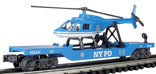 NYPD Depressed Center Flat Car w/ Helicopter