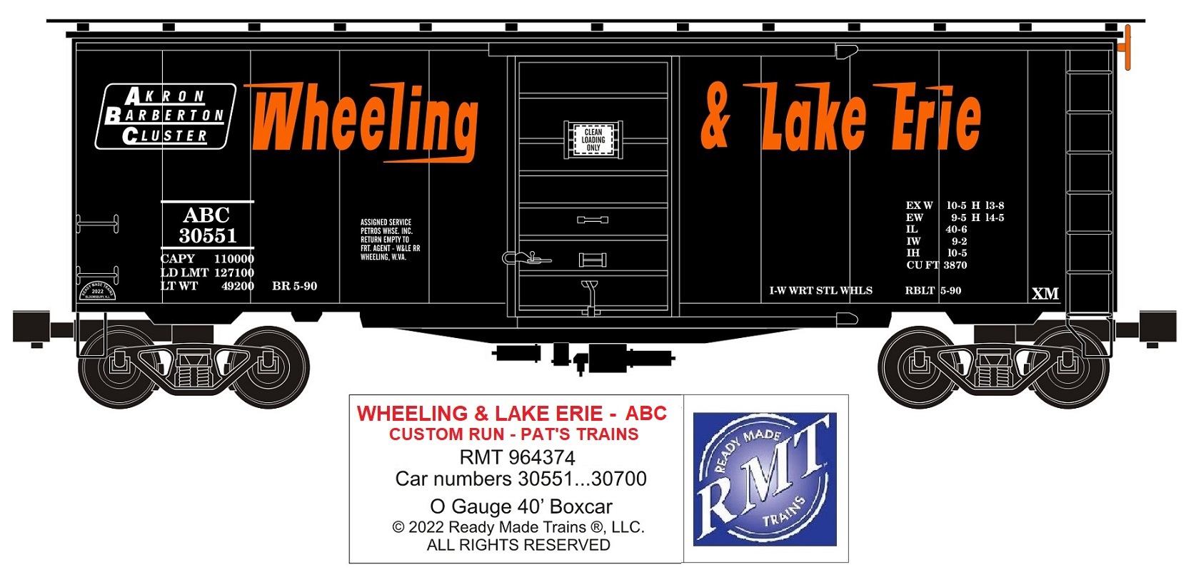 RMT patricks train Custom Run Wheeling & Lake Erie Ps-1 Boxcar